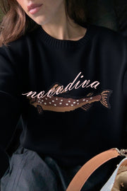 Fashionable Fish Pattern Round Neck Loose Knitted Sweater
