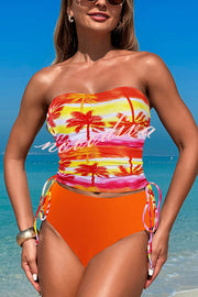 Unique Print High Waist Tie-Stretch Two-Piece Bikini Swimsuit