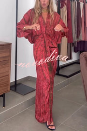 Unique Printed V-neck High-waisted Loose-fitting Holiday Maxi Dress