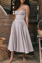 Solid Color Buttonless Bandeau Side Pocket Midi Dress