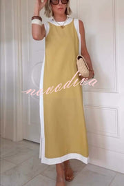 Ellie Contrast Color Sleeveless Midi Top and Elastic Waist Pocket Shorts Set