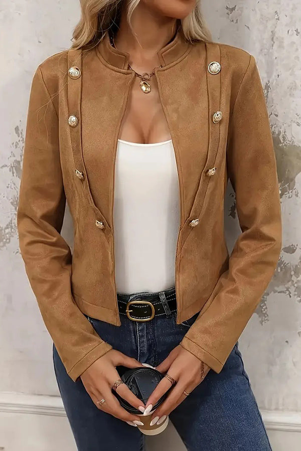 Vintage Solid Double Breasted Embellished Jacket