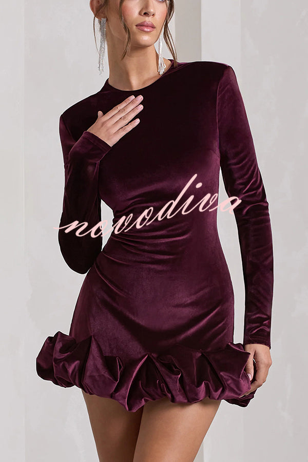 Solid Color Velvet Slim-fit Long-sleeved Mini Dress