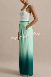 Enya Ombre Print Elastic Waist Pocketed Wide Leg Pants