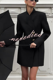 Kayleen Stand V-neck Decorative Metal Button Long Sleeve Pocket Blazer Mini Dress