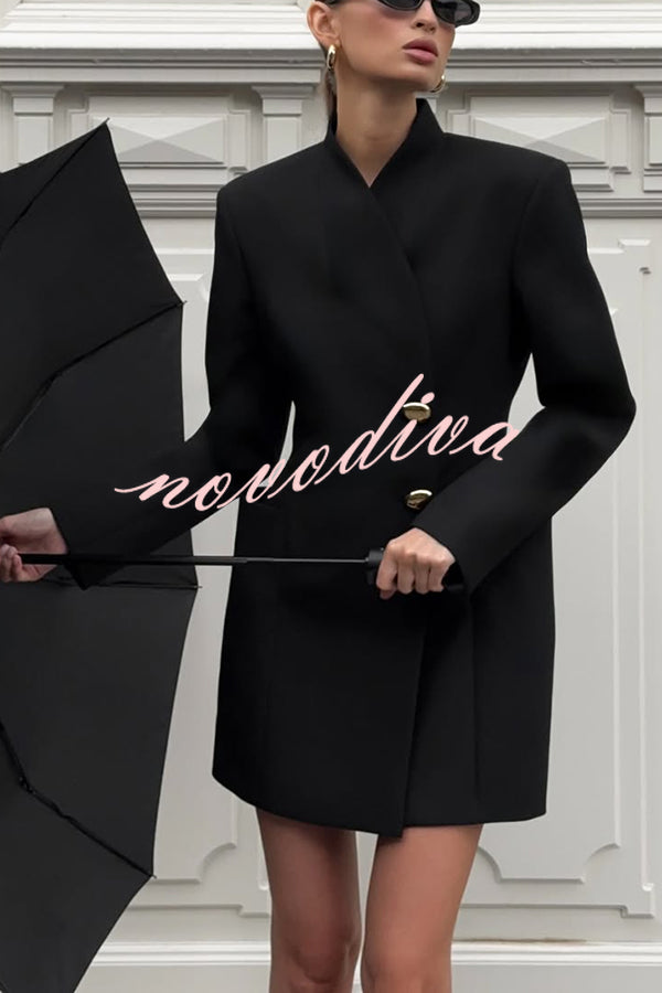 Kayleen Stand V-neck Decorative Metal Button Long Sleeve Pocket Blazer Mini Dress