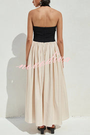 Fashion Contrast Color Stitching Sleeveless Backless Slim Maxi Dress