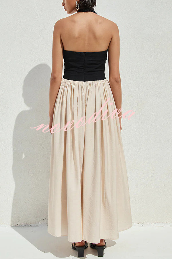 Fashion Contrast Color Stitching Sleeveless Backless Slim Maxi Dress