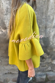 Fashionable Patchwork Round Neck Bell Sleeve Loose Jacket