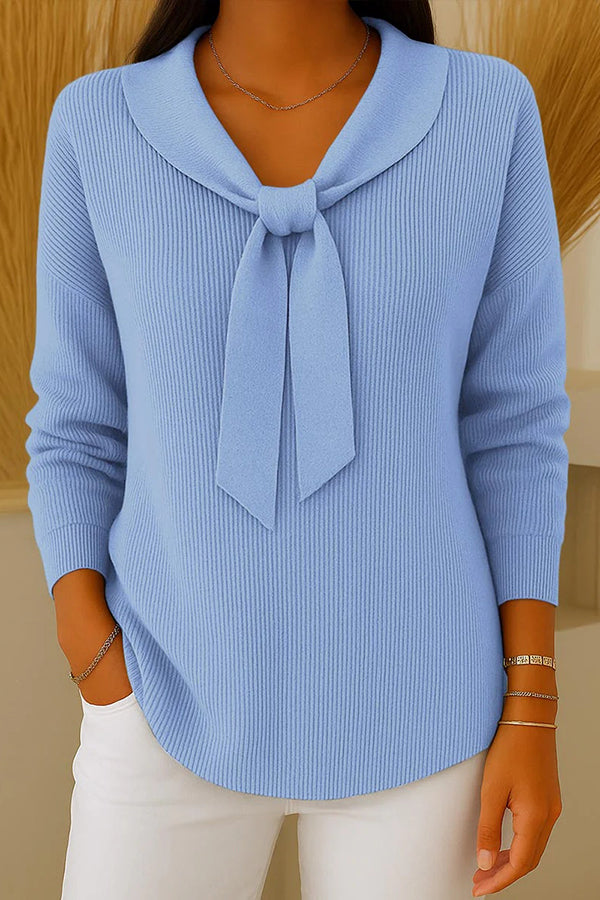 Solid Color Loose-fitting Tie-waist Long-sleeved Knit Sweater