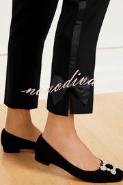 Add Elegance Side Bow Detail Pocketed Straight Ankle Pants