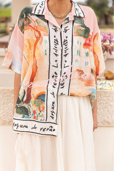 Unique Print Lapel Short Sleeve Vacation Casual Shirt