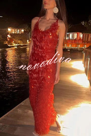 Fashionable Sequined Sexy Open Back Slim Maxi Dress