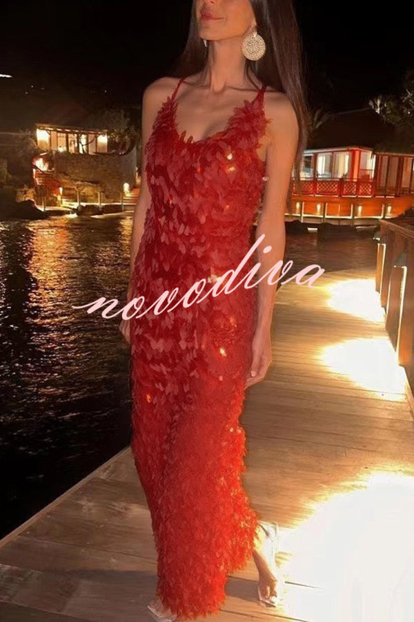 Fashionable Sequined Sexy Open Back Slim Maxi Dress