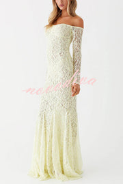 Sexy Off Shoulder Long-sleeved Lace Slim Fishtail Maxi Dress