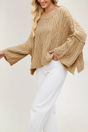 Solid Color Cable Knit Loose Long-sleeved Casual Sweater
