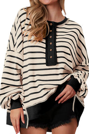 Fashion Striped Print Loose Casual Long-sleeved Top