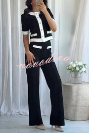 Fashion Contrast Color Stretch High Waist Casual Straight Pants