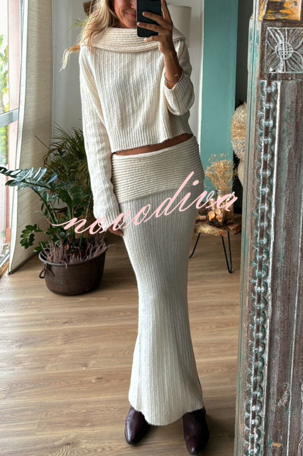 Luka Ribbed Knit Off Shoulder Long Sleeve Sweater and Stretch Maxi Skirt Set