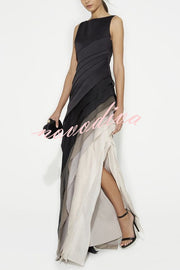 Elegant and Mysterious Tulle Gradient Cascading Design Gown Maxi Dress