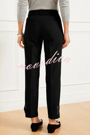 Add Elegance Side Bow Detail Pocketed Straight Ankle Pants