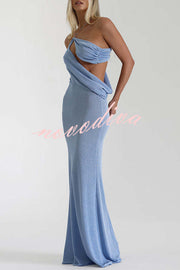 Elissa Glitter Fabric One Shoulder Asymmetrical Cutout Stretch Maxi Dress