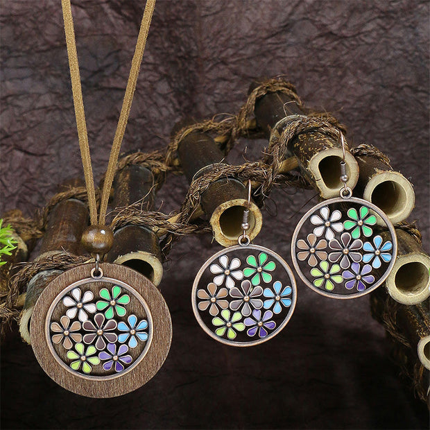 Ethnic Vintage Alloy Wood Pendant Pendant Geometric Earring Set