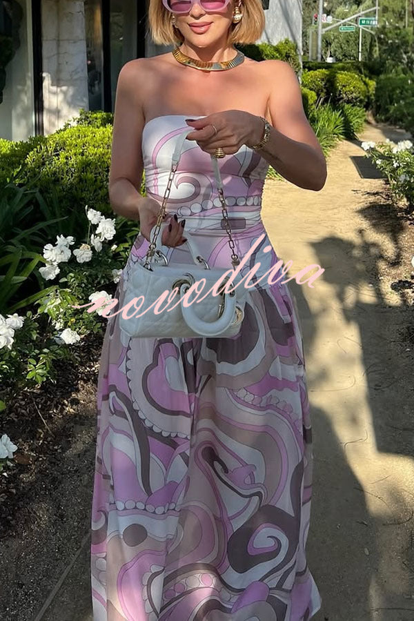 Gorgeous Pastels Unique Print Off Shoulder Low Rise Loose Maxi Dress