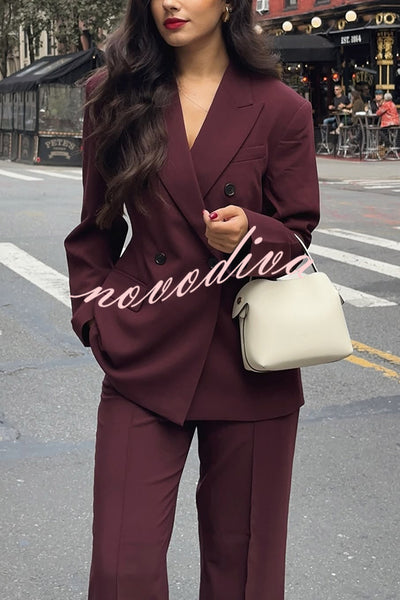 The Perfect Style Button Up Lapel Blazer and Pocketed Wide Leg Pants Set