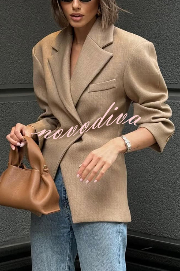 Solid Color Loose Lapel Long Sleeve Button Blazer