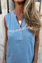 Solid Color Sleeveless V-neck Casual Pocket Mini Dress