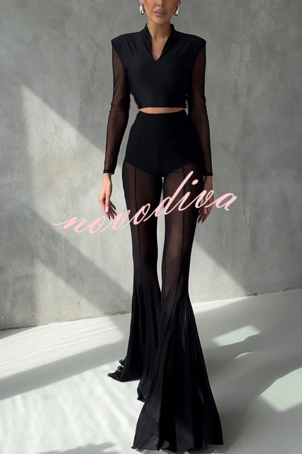 Deep Chic Mesh High Rise Elastic Waist Fishtail Stretch Pants