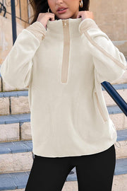 Stylish Color-blocked Trim Loose Casual Pocket Sweatshirt