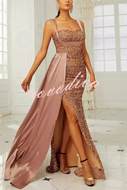 Banquet Sequined Backless Strappy Fishtail Maxi Dress