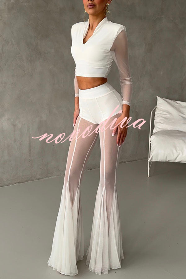 Deep Chic Mesh High Rise Elastic Waist Fishtail Stretch Pants