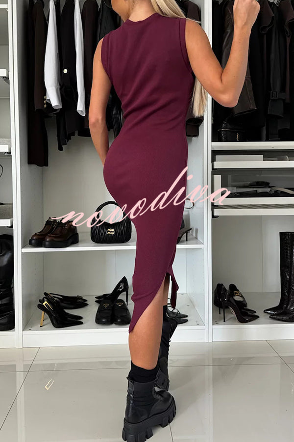 Lifestyle Wide Neck Relaxed Sweatshirt and Ribbed Tank Stretch Midi Dress Set