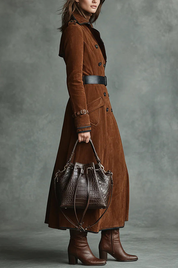 Stylish Lapel Button Casual Pocket Long Trench Coat