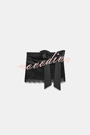 Anna Satin Bow Appliqué Mid Rise Lace Hem Mini Skirt