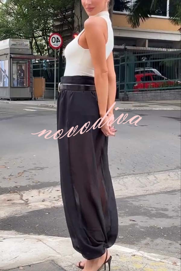 Autumn Avenue Chiffon See-Through Elastic Waist Aladdin Bloomers Pants