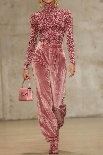 Solid Color Velvet Casual Pocket Loose Straight Leg Pants