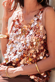 Fashionable Sequined Round Neck Sleeveless Loose Vest