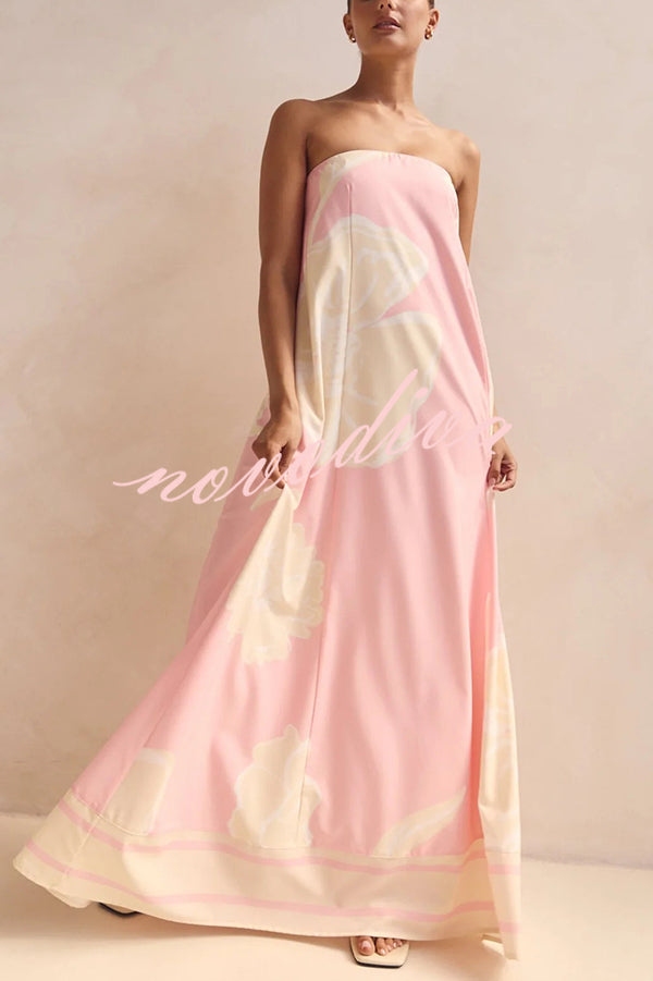 Unique Print Sexy Tube Top Back Zipper Loose Maxi Dress