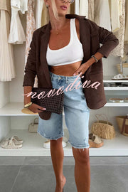 Fashion Denim Pocket Frayed Bermuda Shorts