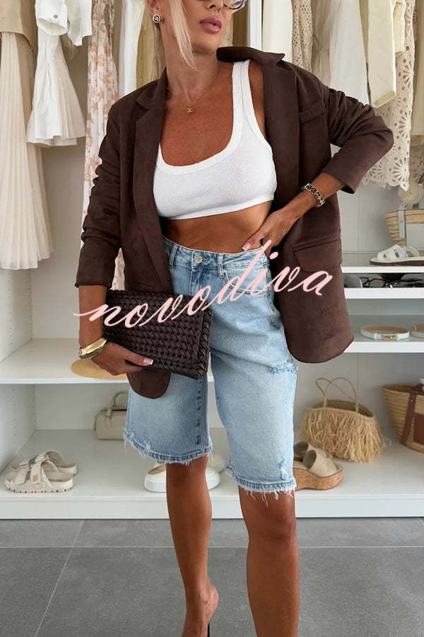 Fashion Denim Pocket Frayed Bermuda Shorts