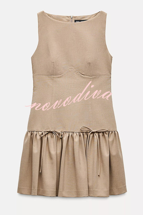 Solid Velvet Bow Embellished Sleeveless Mini Dress