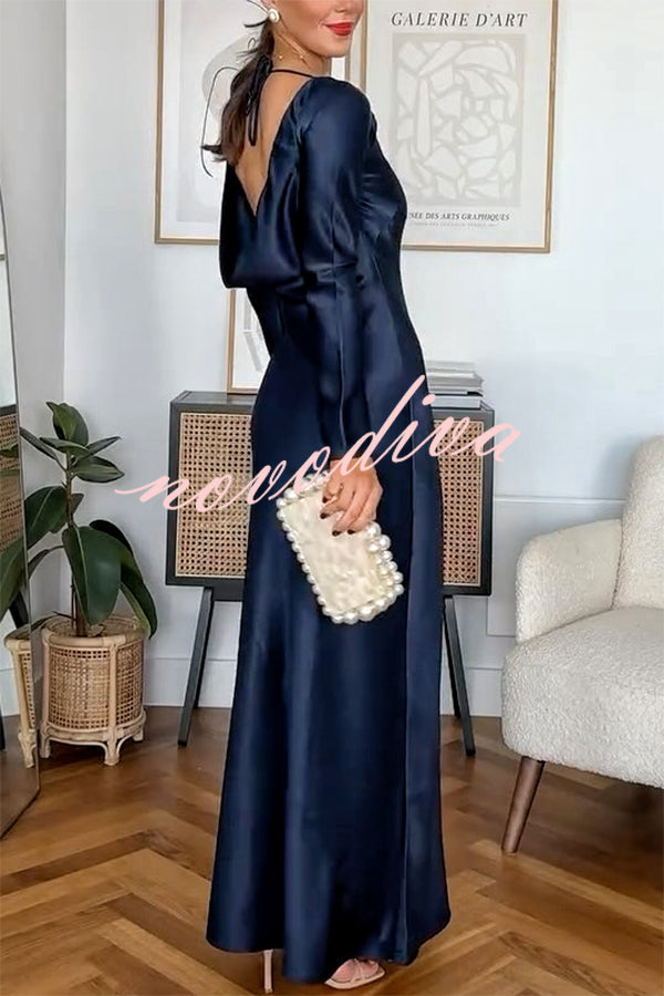 Eternal Event Satin Long Sleeve Cowl Back Slip Maxi Dress