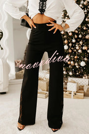 Joelie High Rise Elastic Waistband Side Lace Patchwork Flare Pants