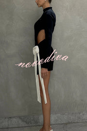 Fashionable Long-sleeved Hollowed-out Bow Slim-fit Mini Dress