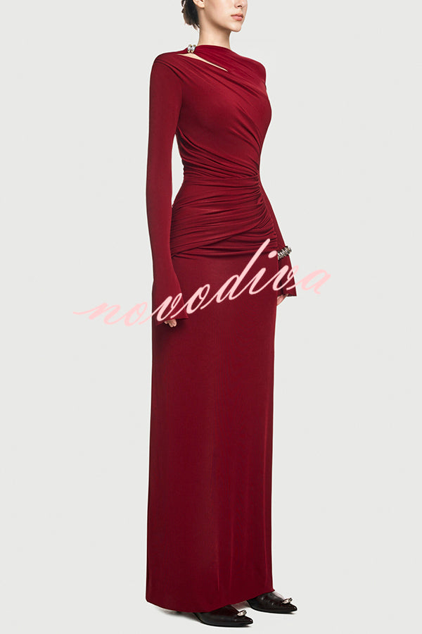 Stylish Long-sleeved Slim-fit Pleated Elegant Maxi Dress