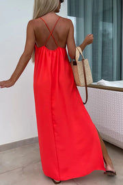 Solid Color Resort Style Spaghetti Strap Backless Maxi Dress